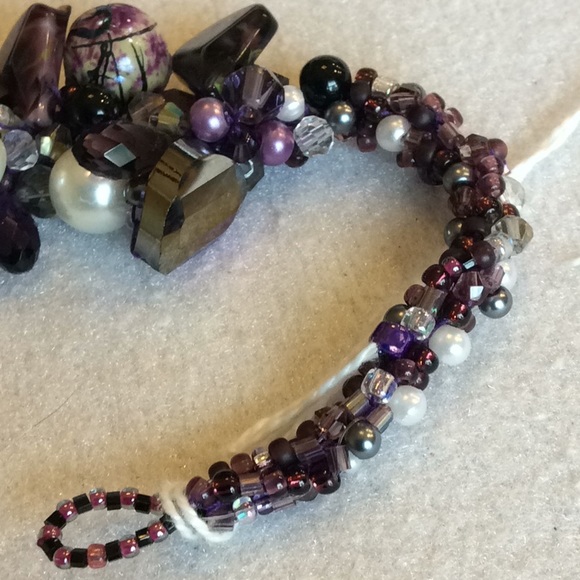 FINAL SALE PRICE Embellished Purple, Brown & Wht. Crochet Bracelet - Picture 5 of 5